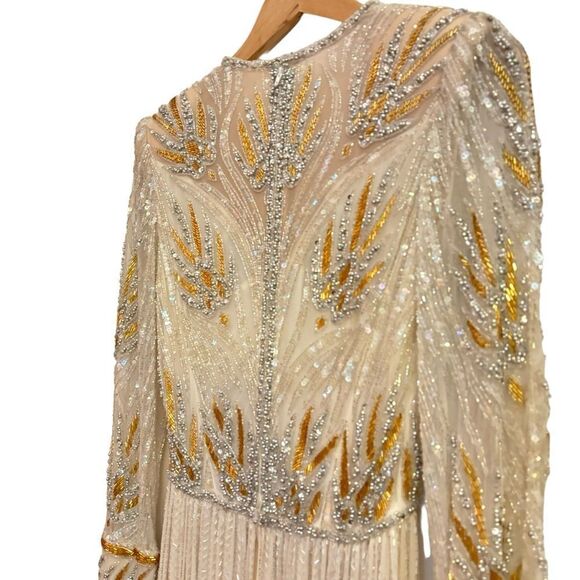 Bob Mackie & Lillie Rubin Vintage Heavily Beaded Sequin Glamorous Silk Gown 10 - Picture 9 of 15